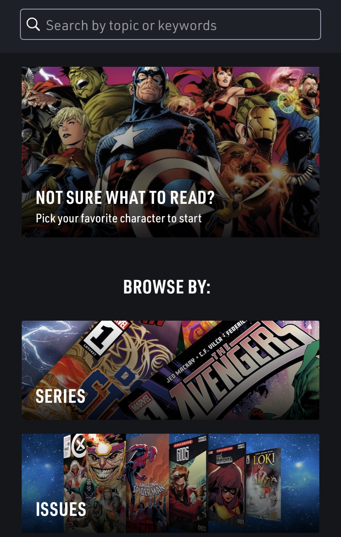 Marvel Unlimited comic library interface