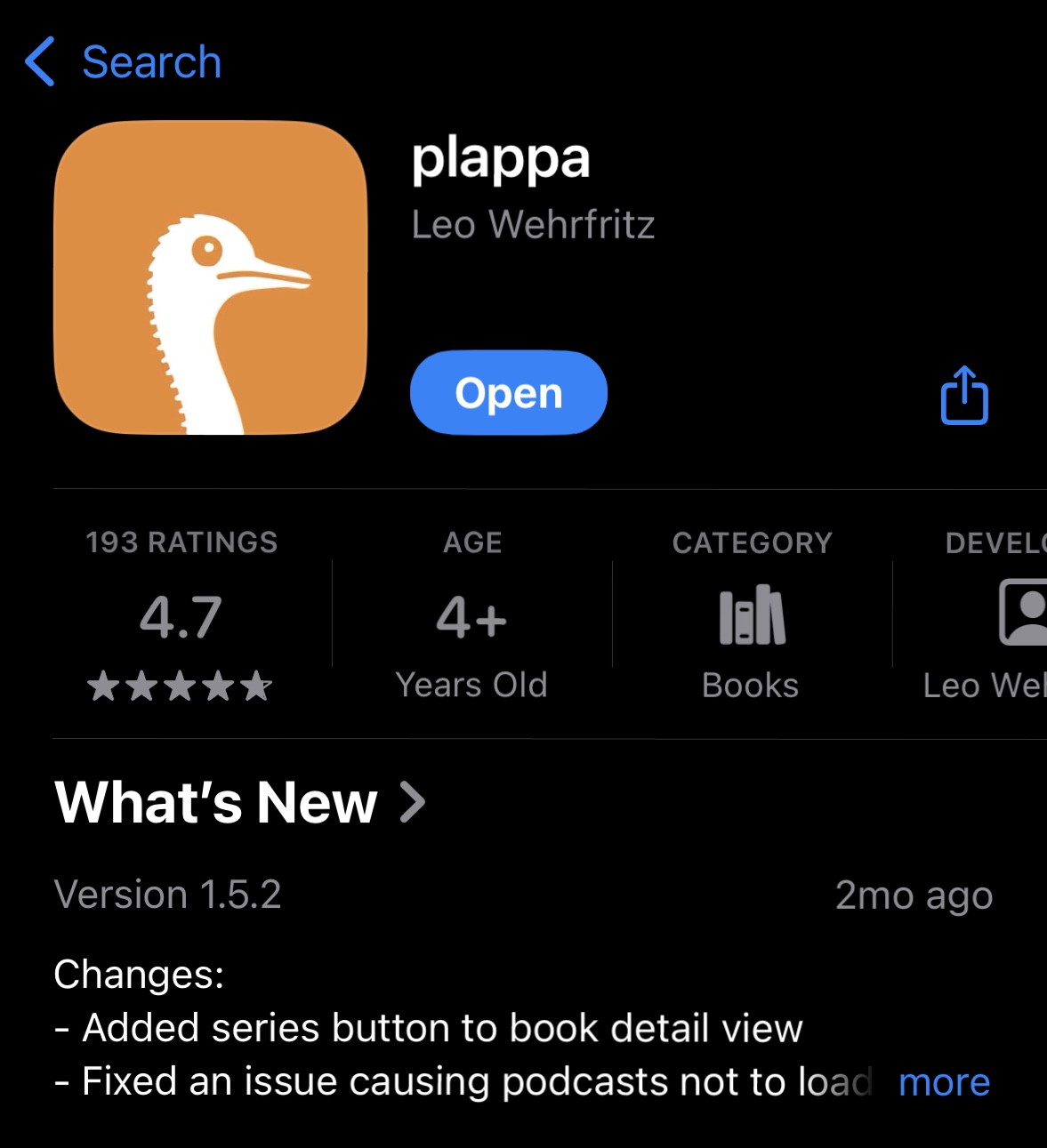Plappa audiobook player interface showing library