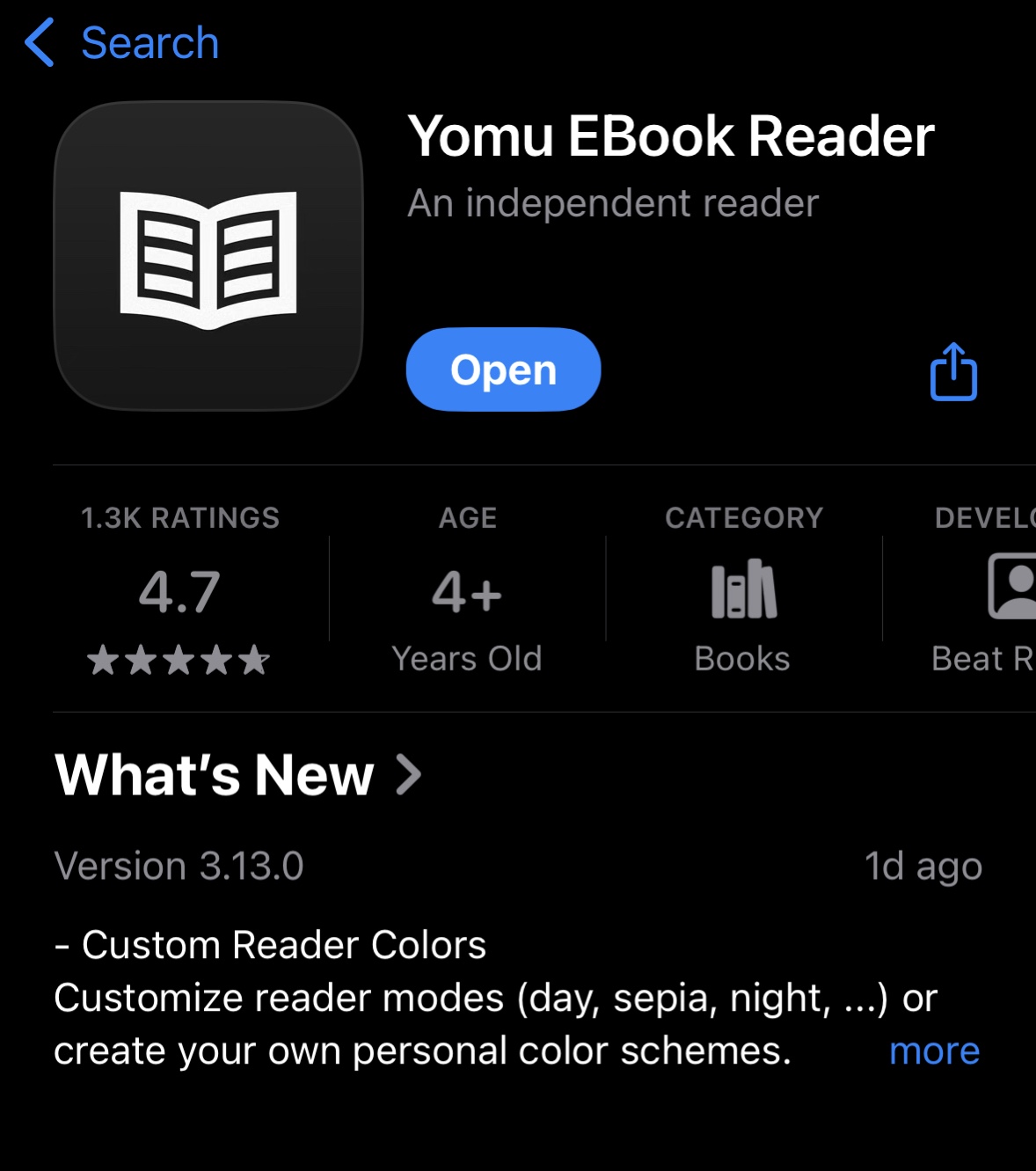 Yomu e-reader interface showing clean reading experience